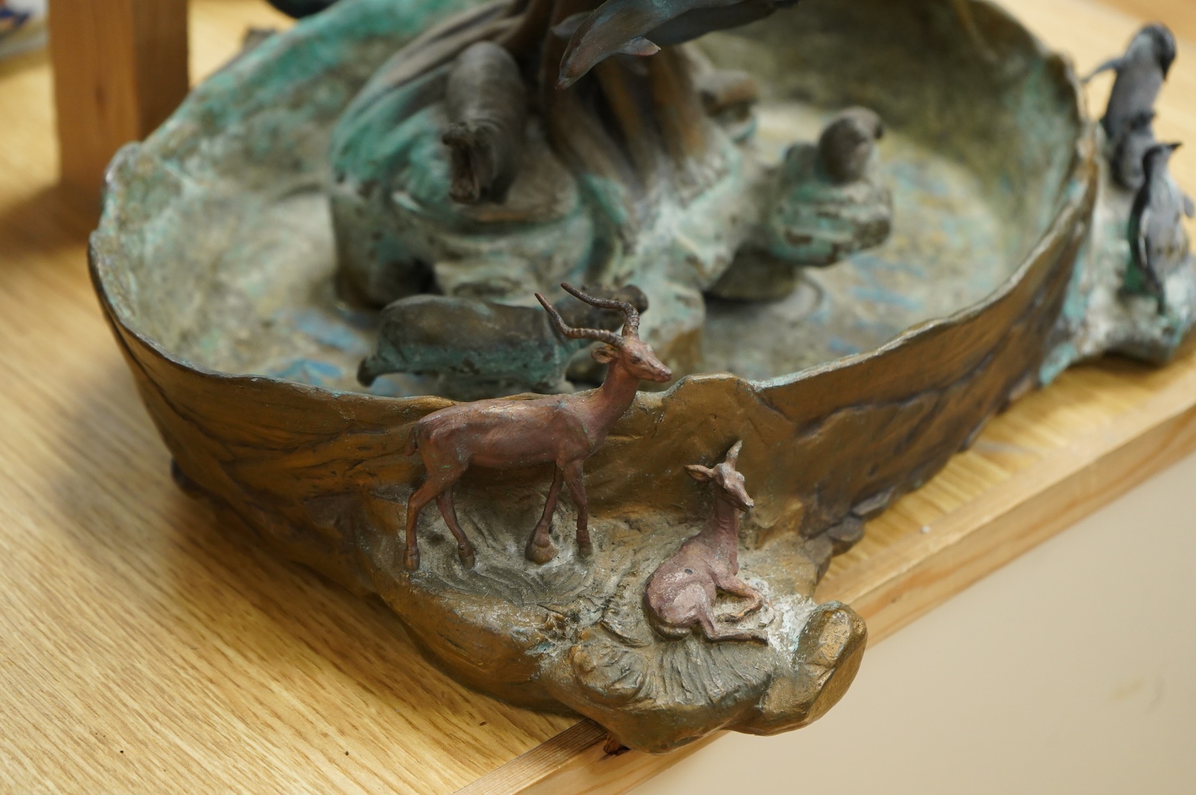 A Franklin Mint, decorative cast metal animal rockery, limited edition 1058/9500, 39cm high